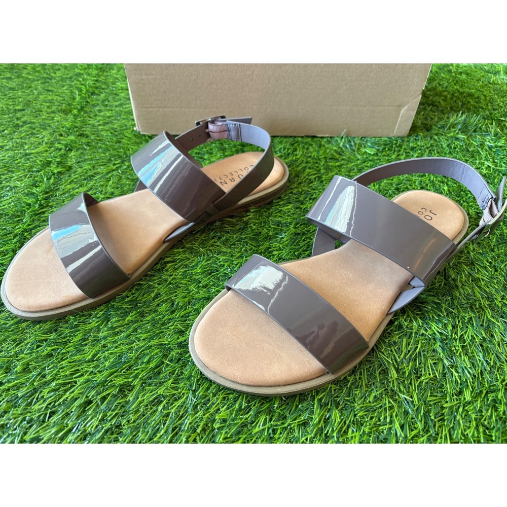 Journee Collection Lavine Taupe Patent Slingback Flat Sandals Womens 8